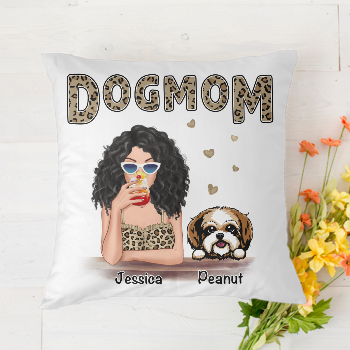 Leopard Shirt Dog Mom Personalized Polyester Linen Pillow