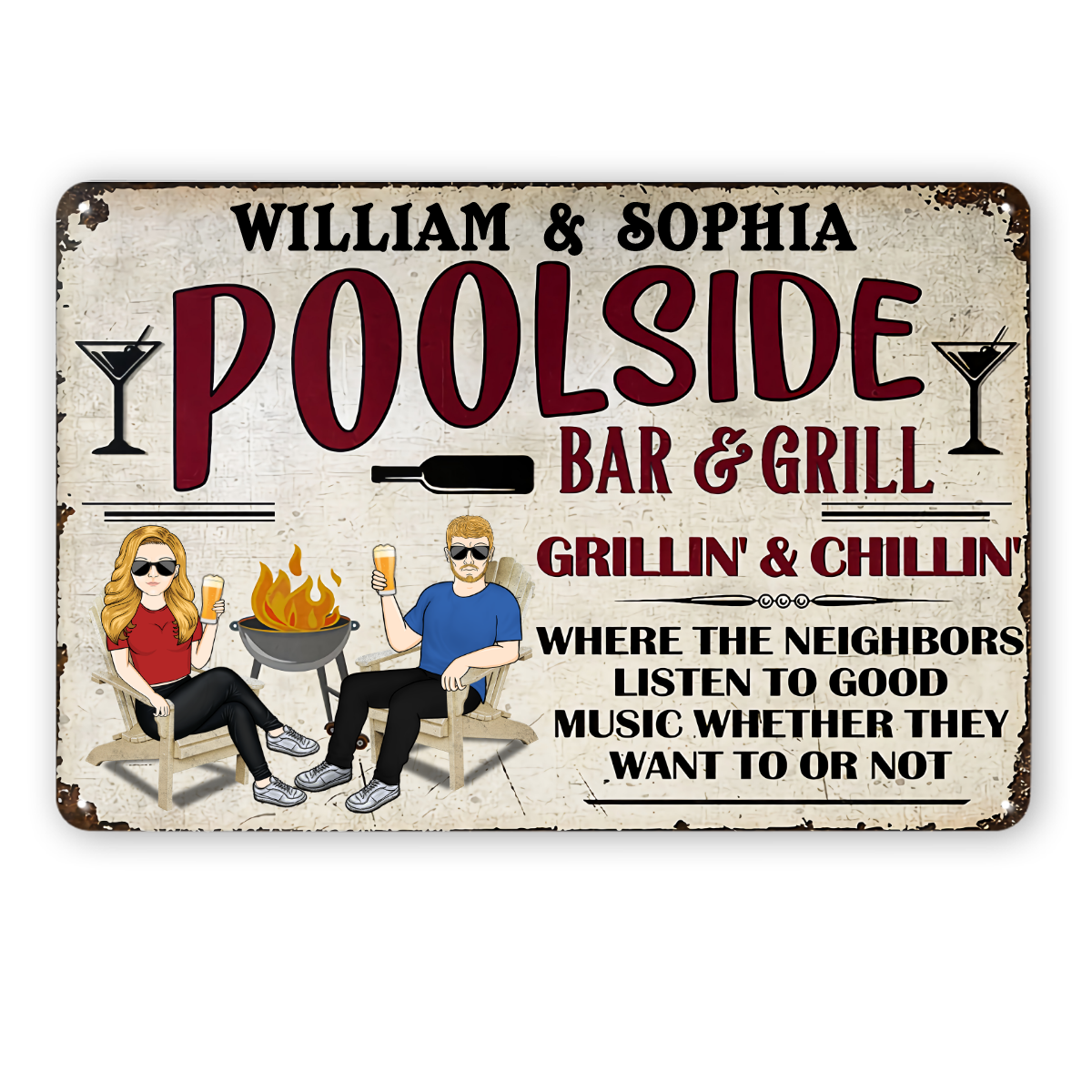 Listen To Good Music - Poolside Bar And Grill - Personalized Custom Classic Metal Signs