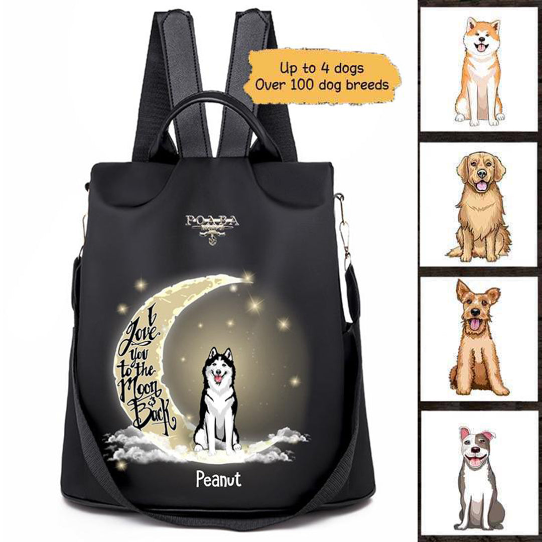 Love Dog To The Moon & Back Sitting Dog Personalized Backpack