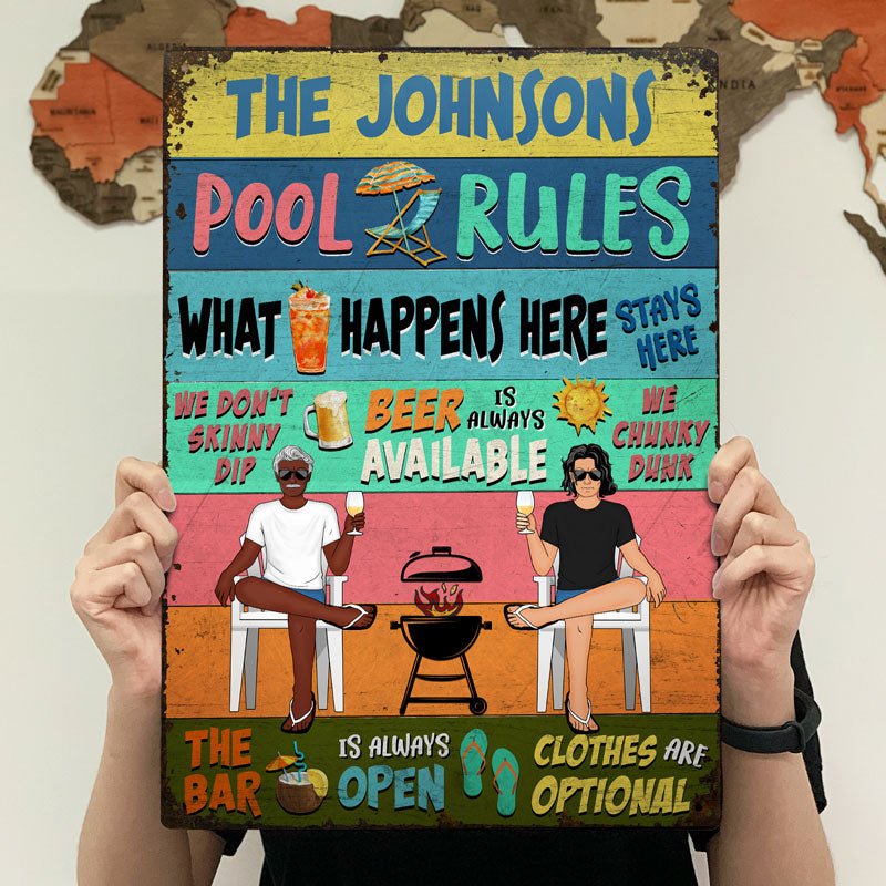 Pool Rules Stays Here - Gift For Couples - Personalized Custom Classic Metal Signs