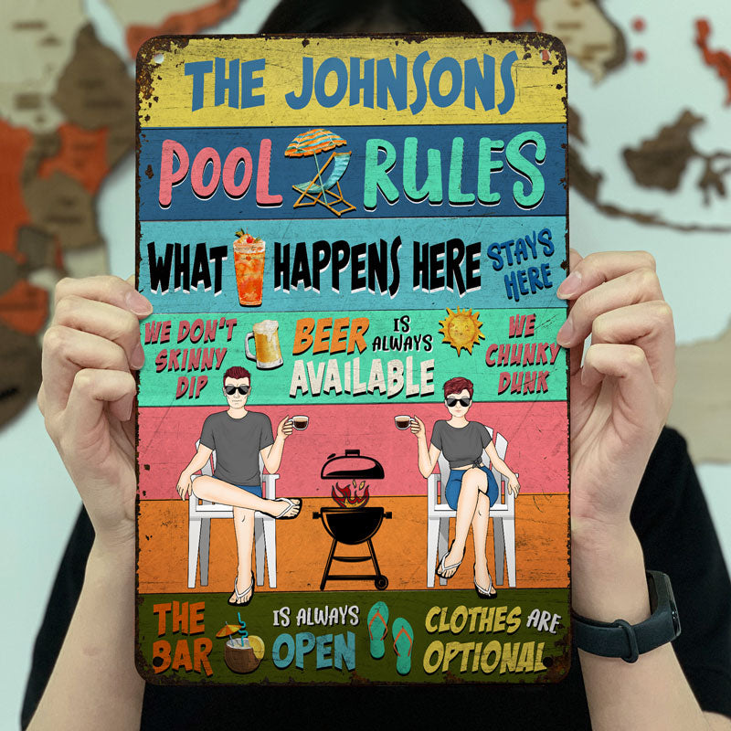 Pool Rules Stays Here - Gift For Couples - Personalized Custom Classic Metal Signs