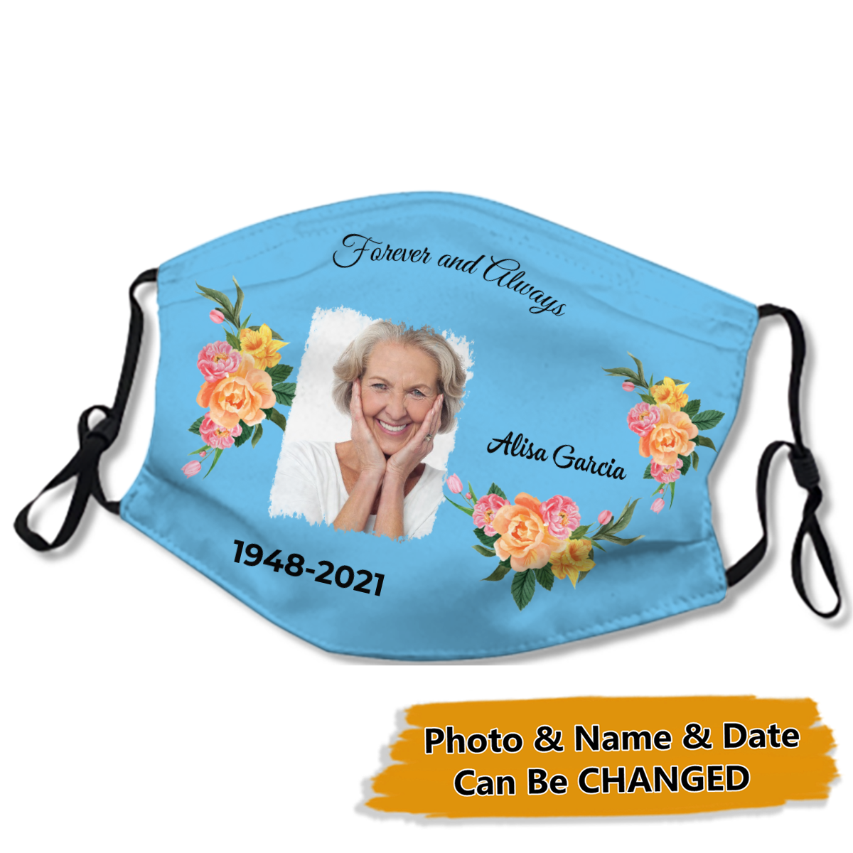 Memorial Floral Forever & Always Personalized Face Mask