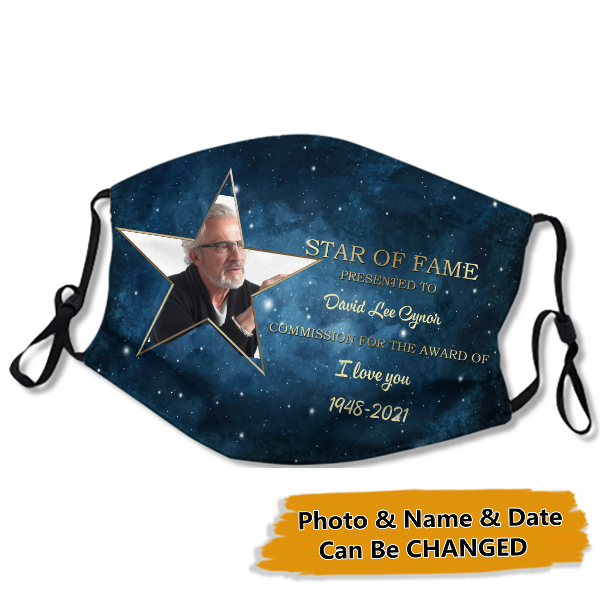 Memorial Star Of Fame Mother Upload Photo Custom Commission Award Personalized Face Mask