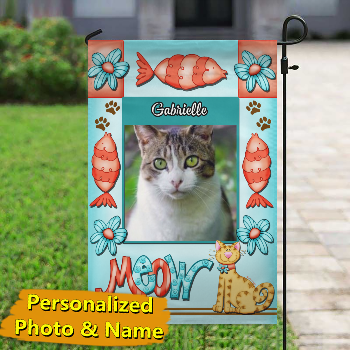 Meow – Personalized Photo & Name – Garden Flag & House Flag
