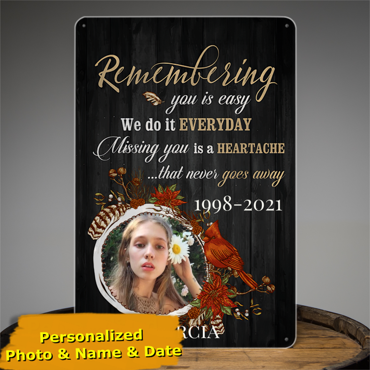 Missing You Is A Heartache Memorial Photo Personalized Tin Signs