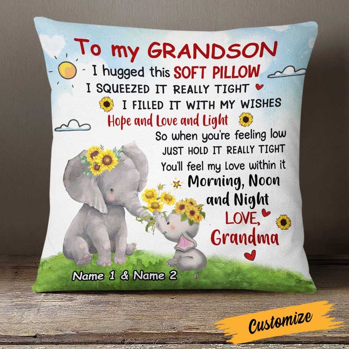 Personalized Elephant Mom Grandma To Daughter Granddaughter Son Grandson Hug This Pillow