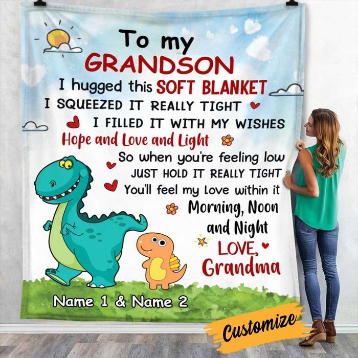 Mom Grandma Granddaughter Grandson Dinosaur Personalized Blanket