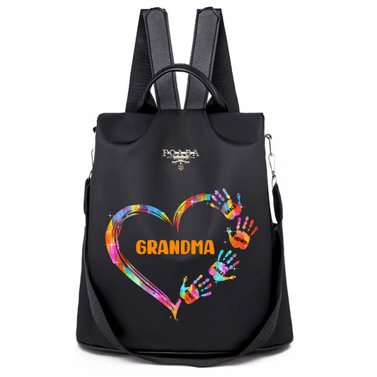 Mom Grandma Colorful Heart Hand Print Personalized Backpack