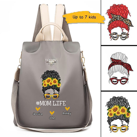 Mom Life Messy Bun Personalized Backpack