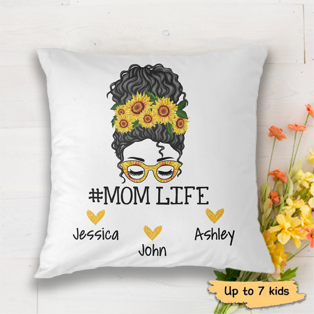 Mom Life Messy Bun Personalized Pillow