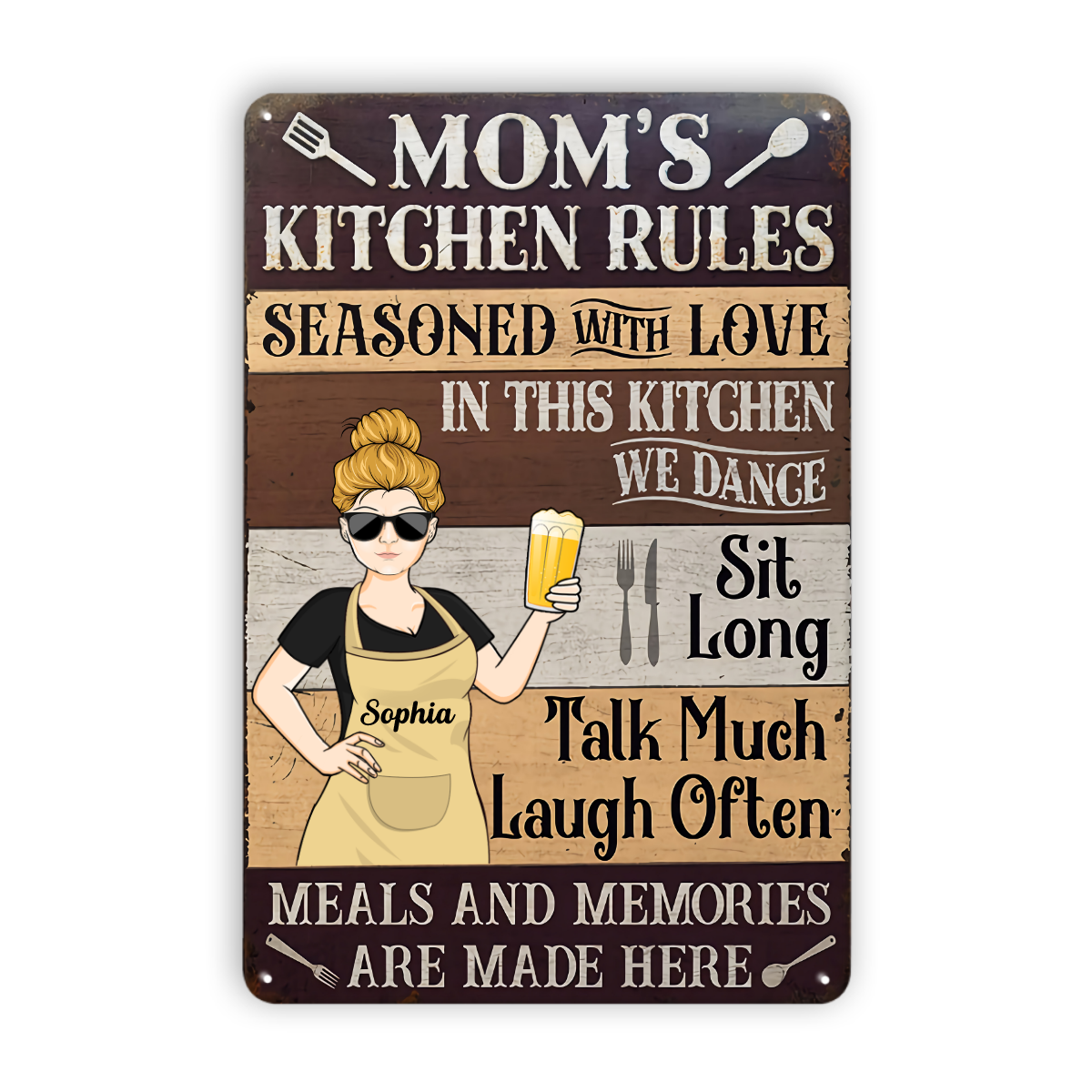 Mom's Kitchen Rules Meals And Memories Are Made Here - キッチンサイン - パーソナライズされたカスタムクラシックメタルサイン