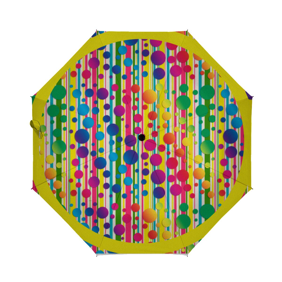 [Beatnik Bubbles] Retro Polka Dot Striped Yellow Brushed Polyester Umbrella No.NDFD3I