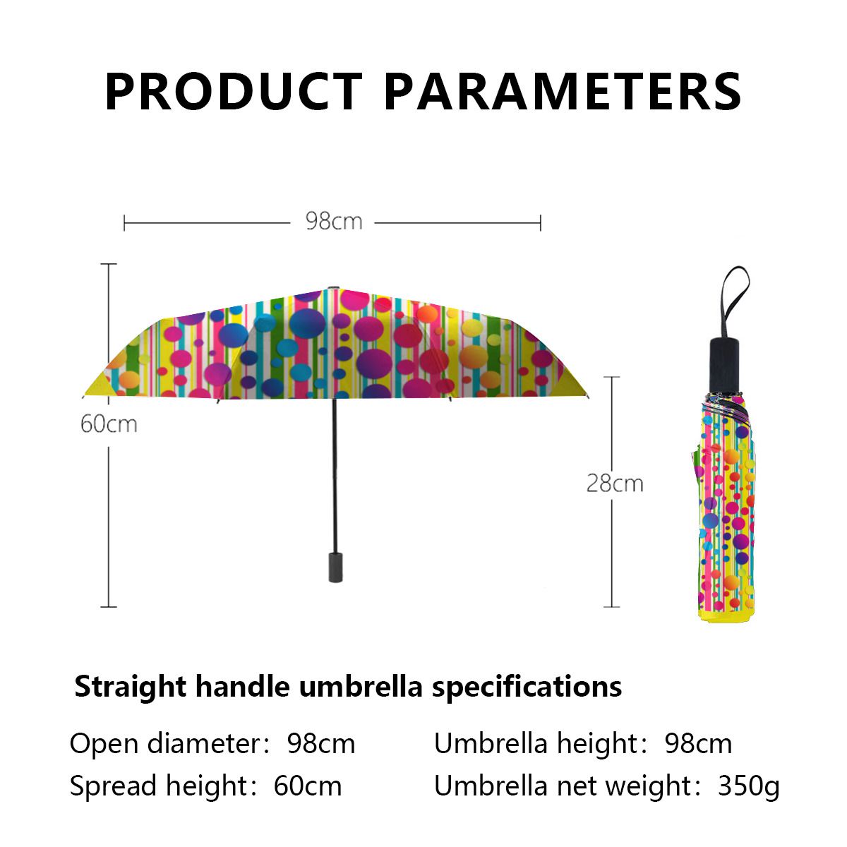 [Beatnik Bubbles] Retro Polka Dot Striped Yellow Brushed Polyester Umbrella No.NDFD3I