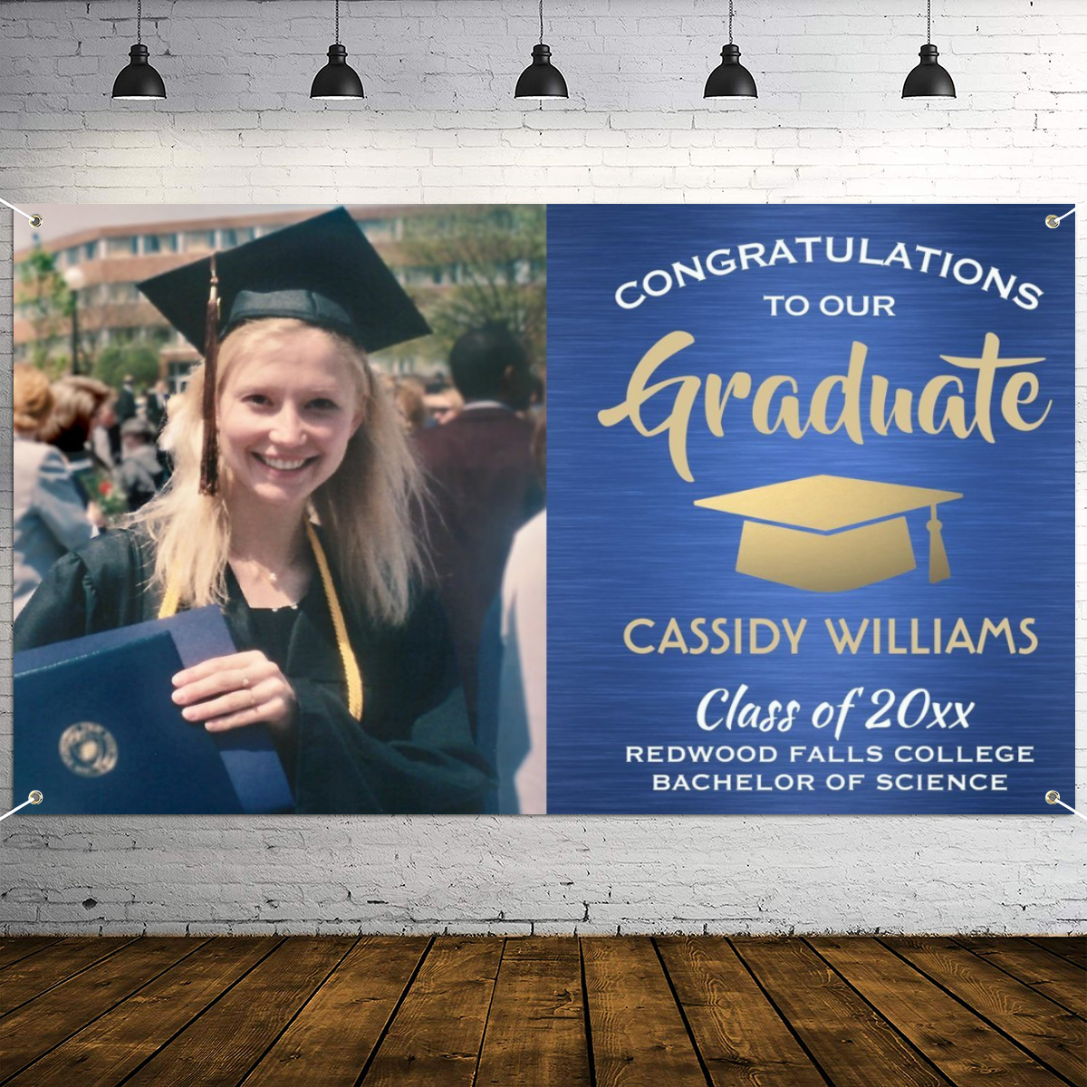 2022 Personalized Name/Photo, Congrats 1 Photo Silver & Black Modern Graduation Banner