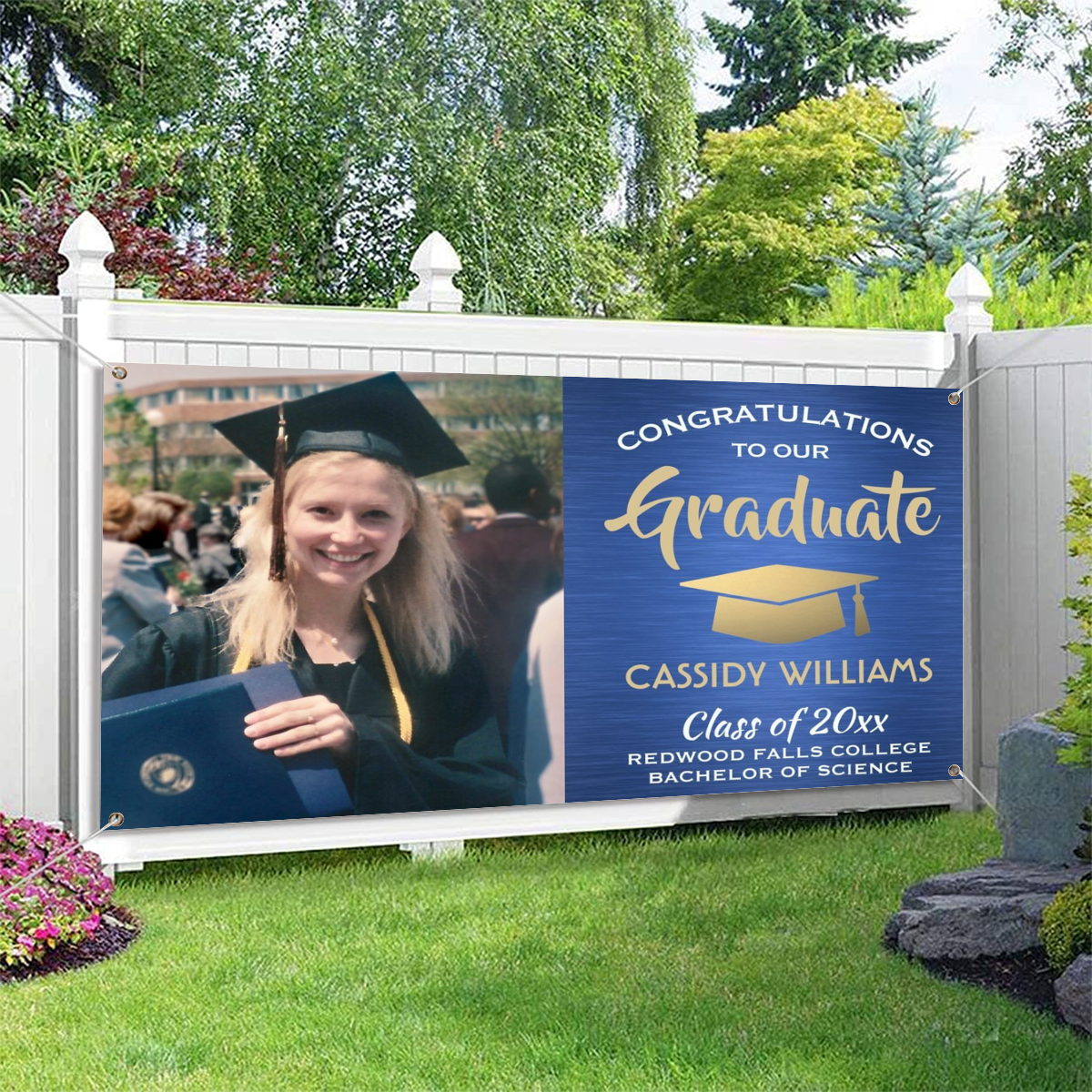 2022 Personalized Name/Photo, Congrats 1 Photo Silver & Black Modern Graduation Banner