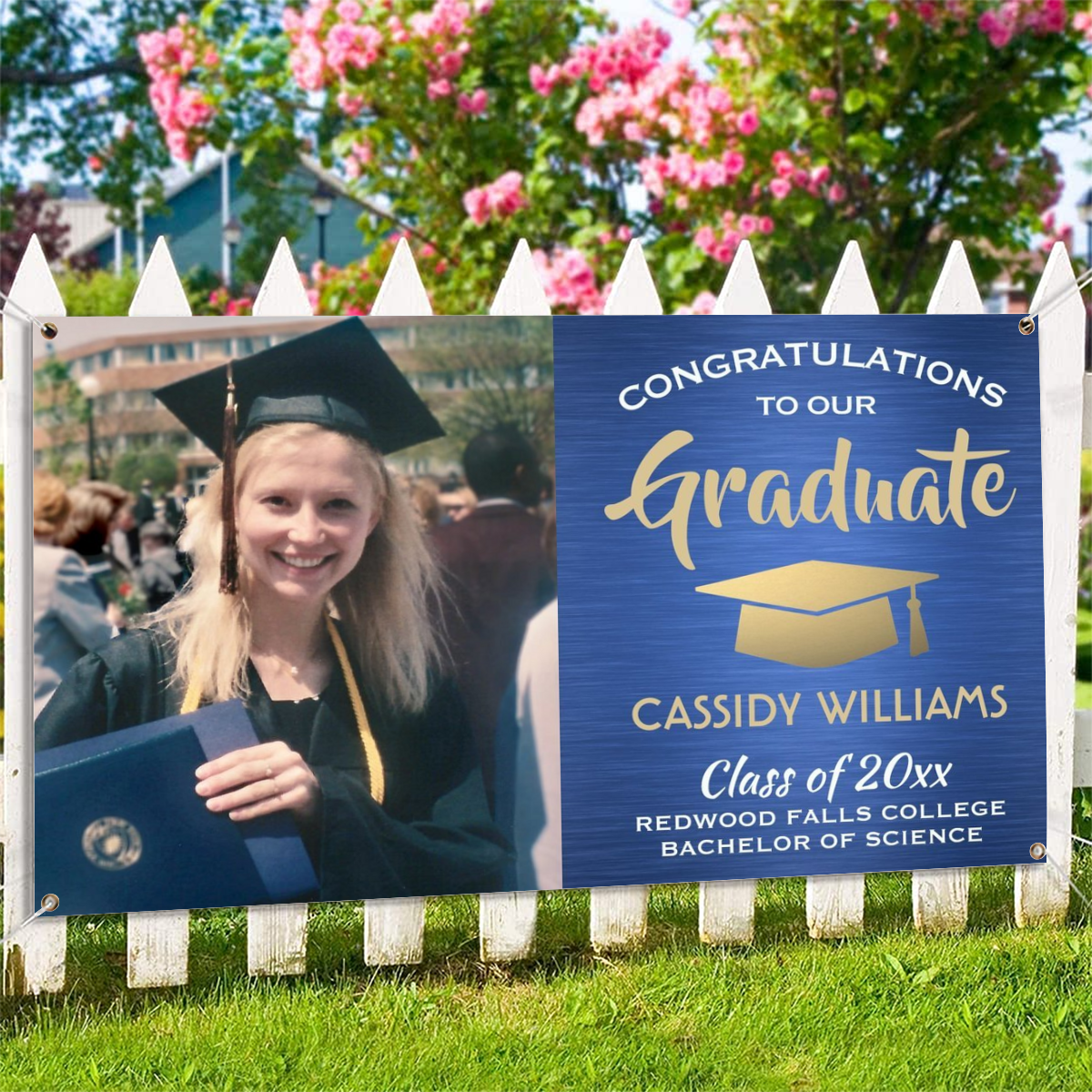 2022 Personalized Name/Photo, Congrats 1 Photo Silver & Black Modern Graduation Banner