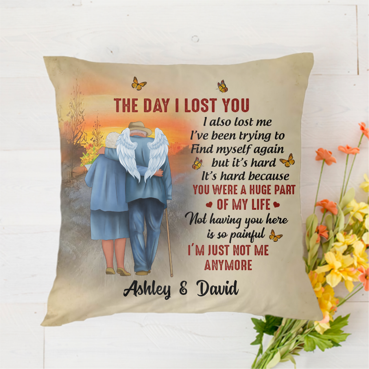 Old Couple The Day I Lost You Personalized Polyester Linen Pillow