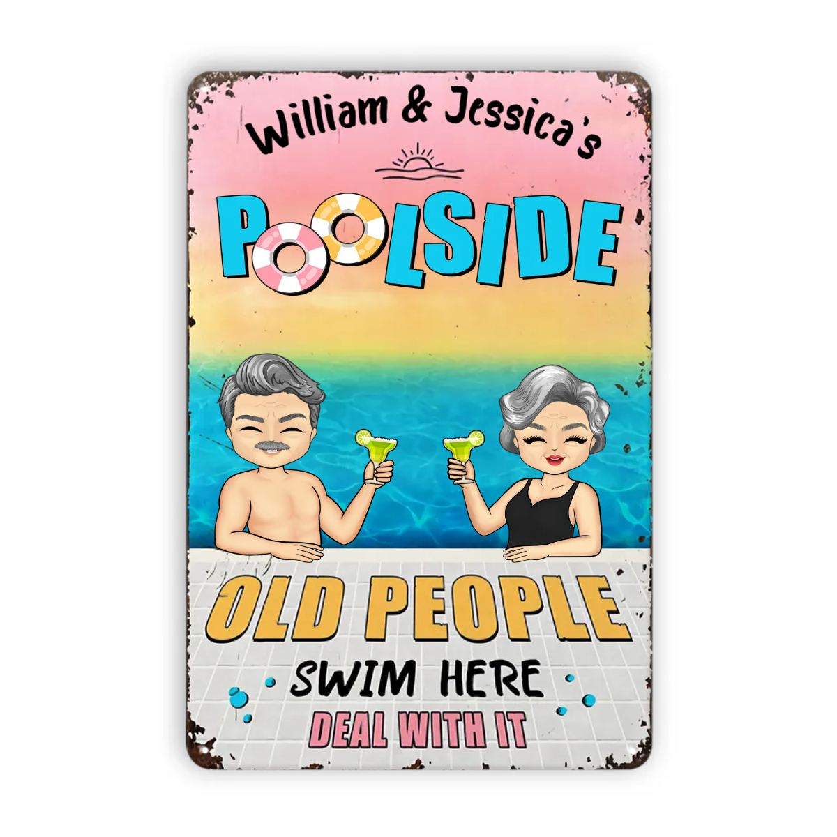 Old People Swim Here - Pool, Poolside Decoration - Personalized Custom Classic Metal Signs
