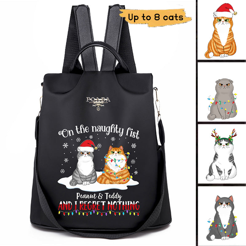 On The Naughty List Regret Nothing Fluffy Cats Personalized Backpack