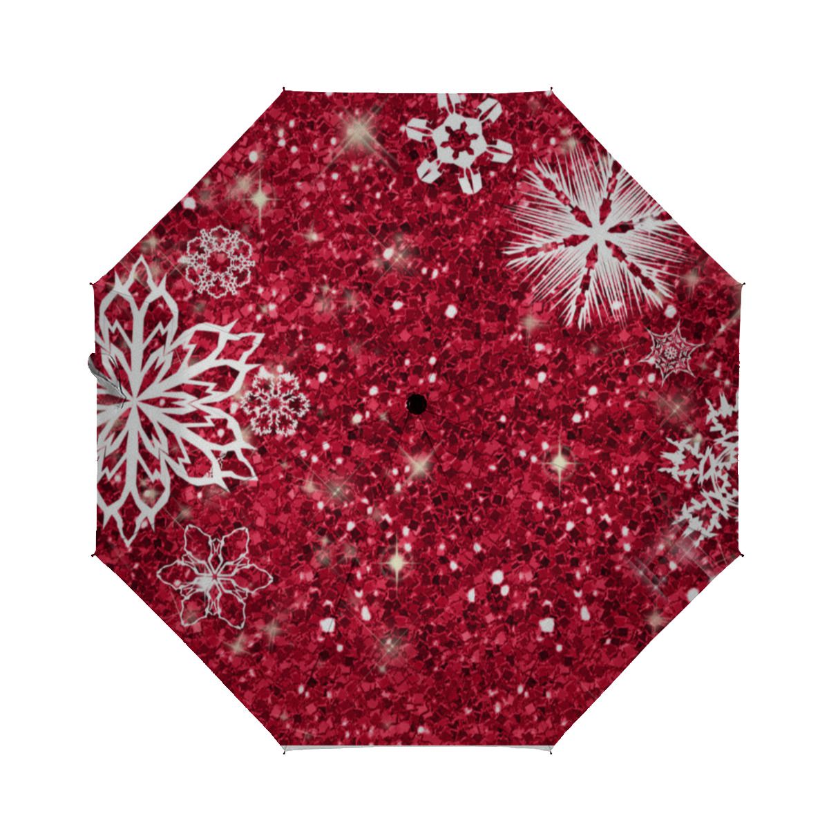 Snowflakes On Glitter Red Id454 Brushed Polyester Umbrella No.PM74G3
