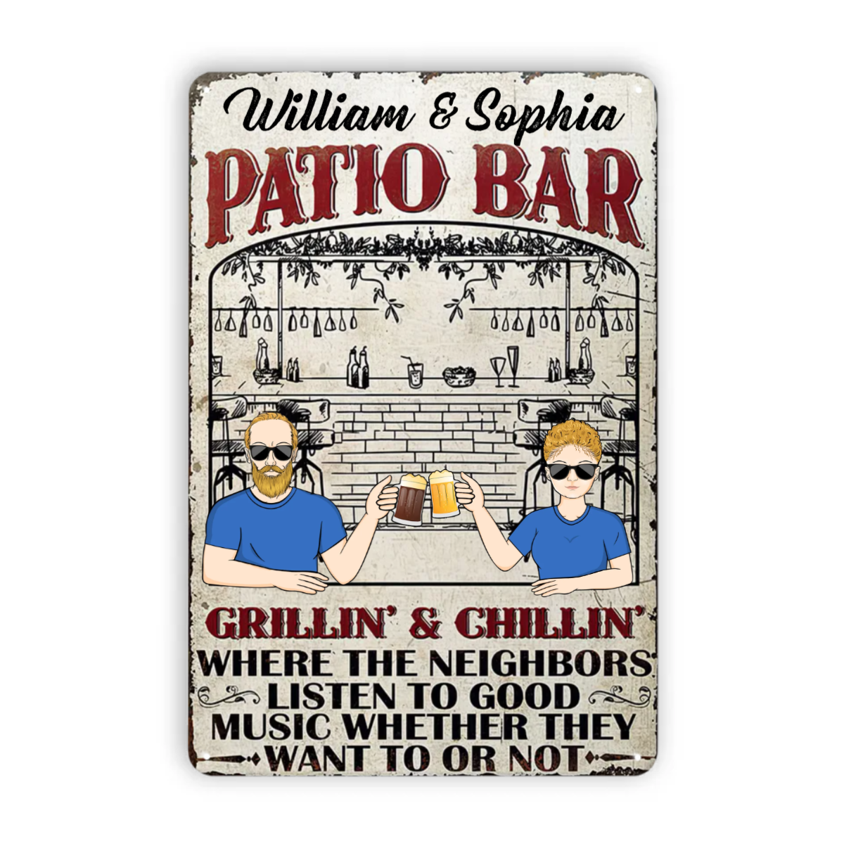 Patio Bar Listen To Good Music - Gift For Couples - Personalized Custom Classic Metal Signs