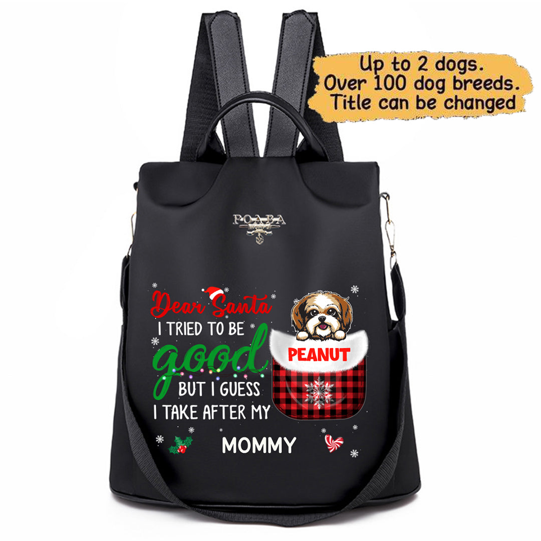 Peeking Dog Takes After Dog Mom Christmas Personalized Backpack