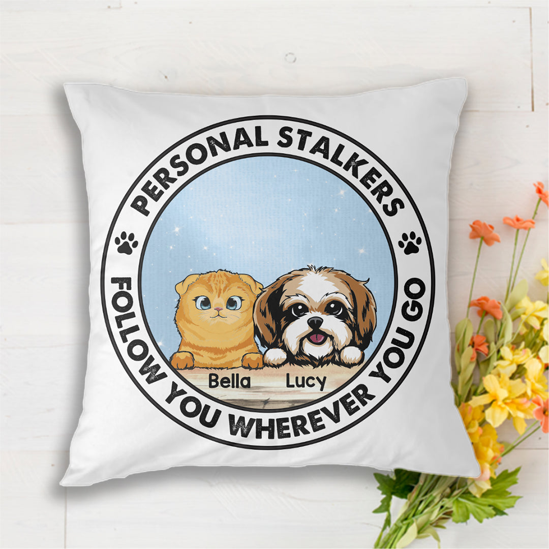 Personal Stalker Peeking Dog Cat Circle Personalized Pillow