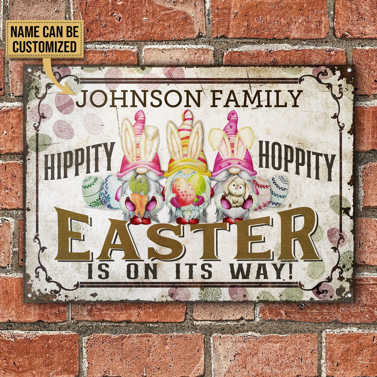 Personalized Rabbit Easter Gnomes Hippity Hoppity Customized Classic Metal Signs