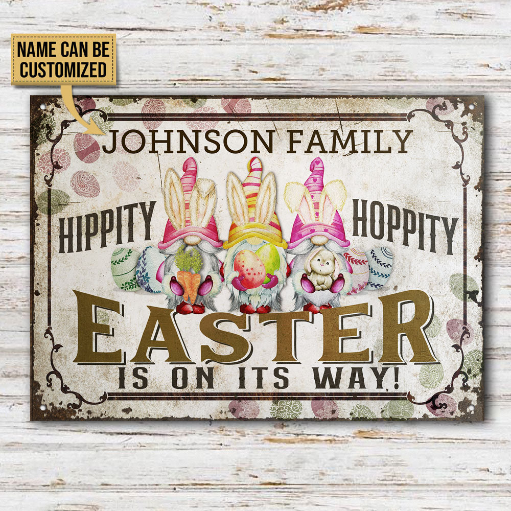 Personalized Rabbit Easter Gnomes Hippity Hoppity Customized Classic Metal Signs