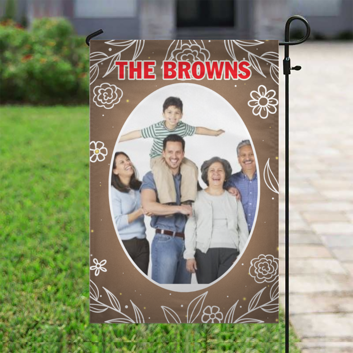 Personalized Bronze Floral House Flag & Garden Flag