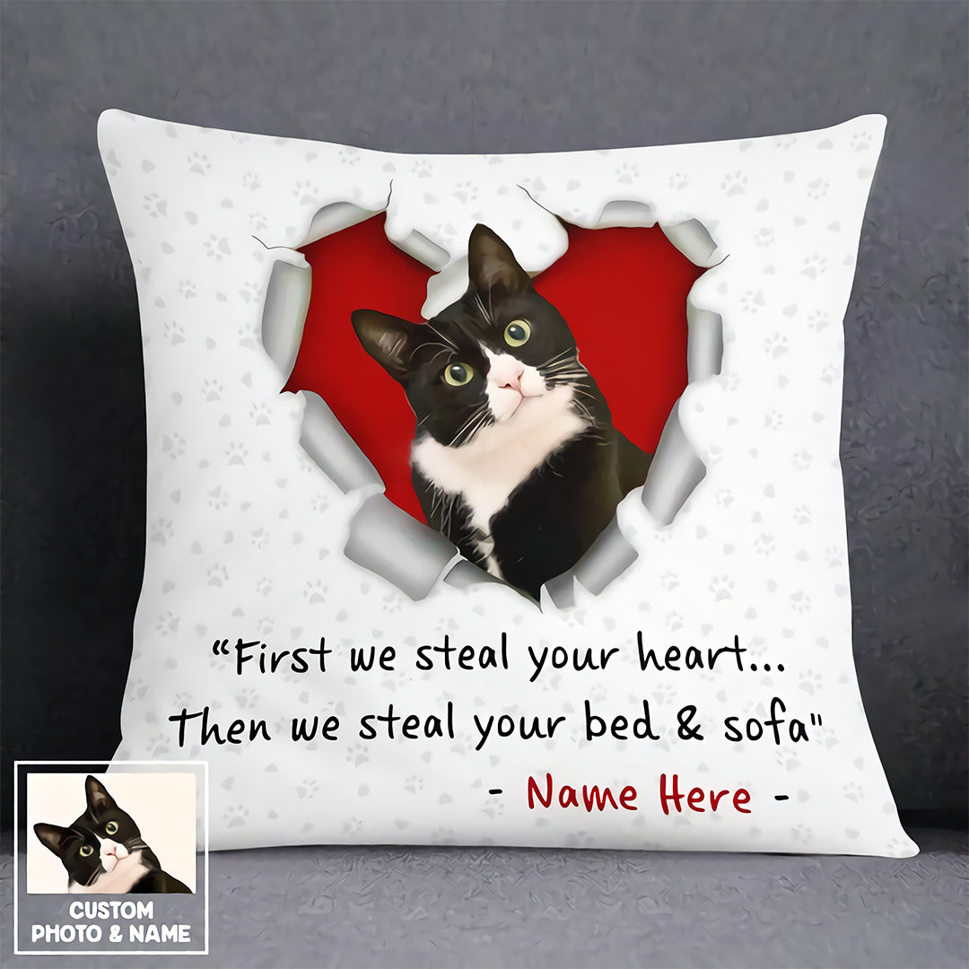 Personalized Dog Cat Photo Stealing Heart Polyester Linen Pillow