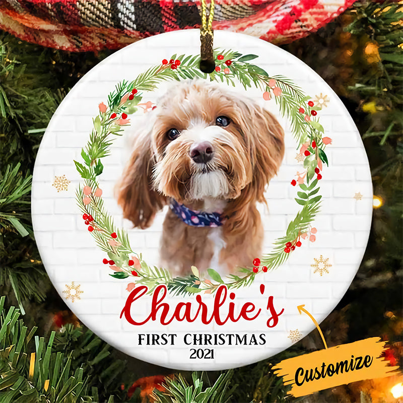 Personalized Dog Christmas Wreath Circle Ornament