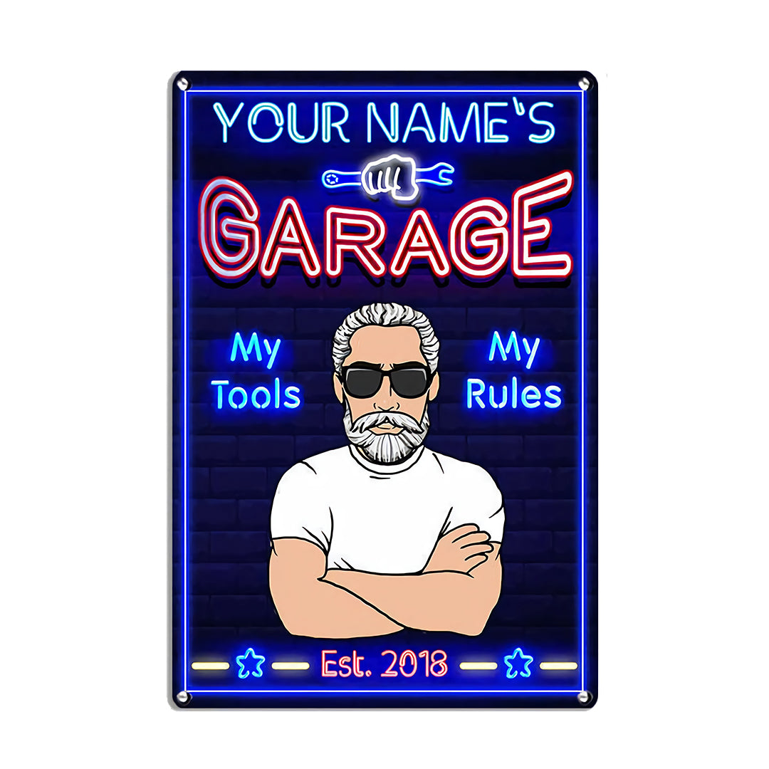 Personalized Garage Decor My Tools My Rules Metal Sign