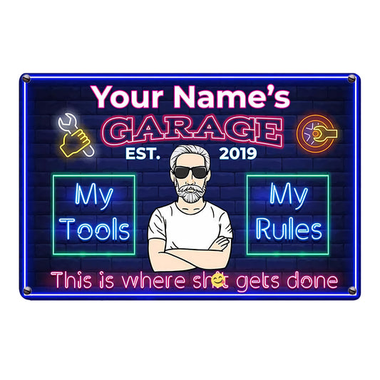 Personalized Grandpa Dad Garage Man Cave Metal Sign