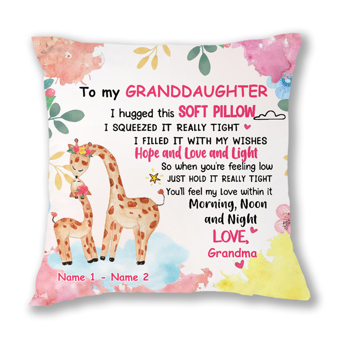 Personalized Mom Grandma Granddaughter Grandson Giraffe Pillow