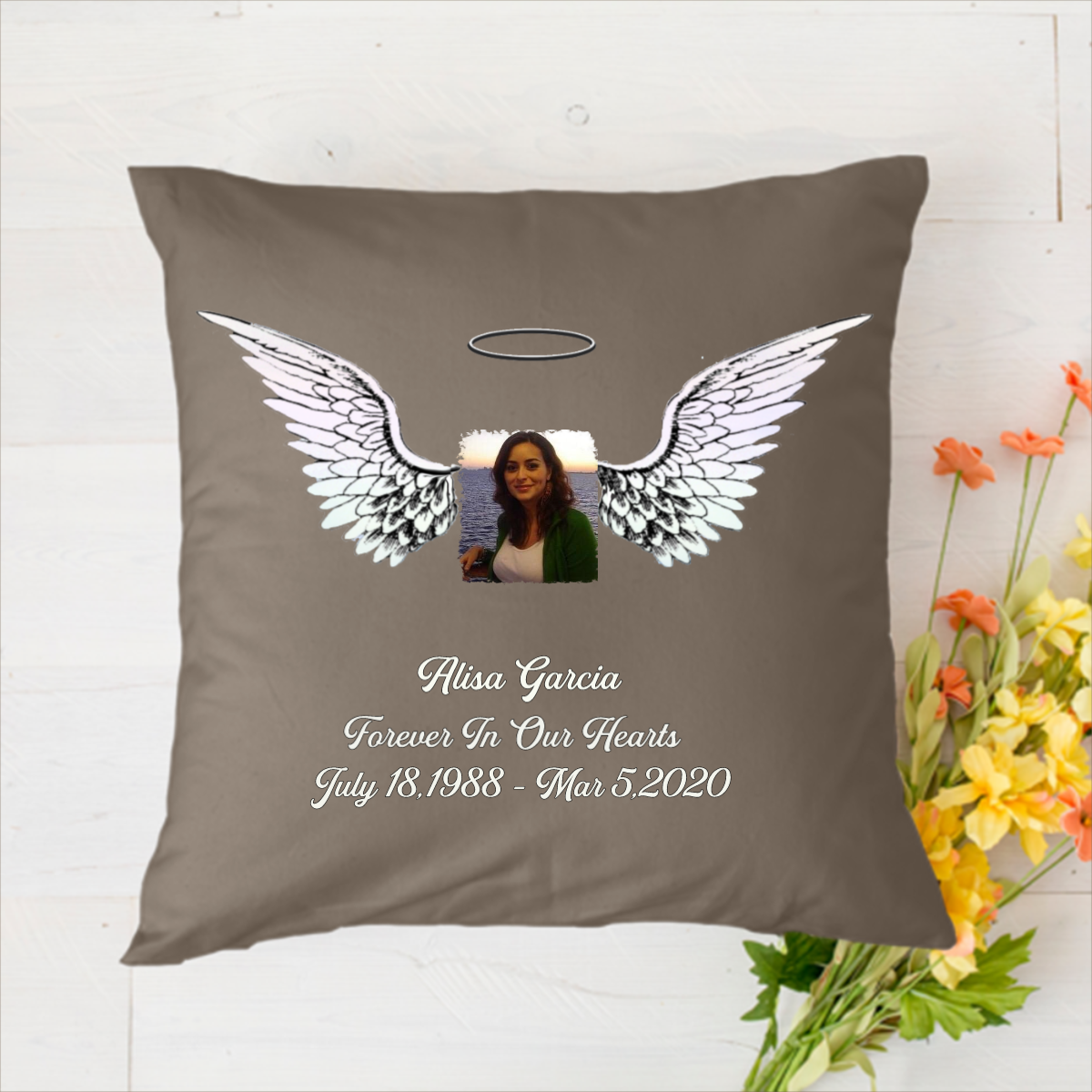 Personalized Photo and Name Memorial Polyester Linen Pillow