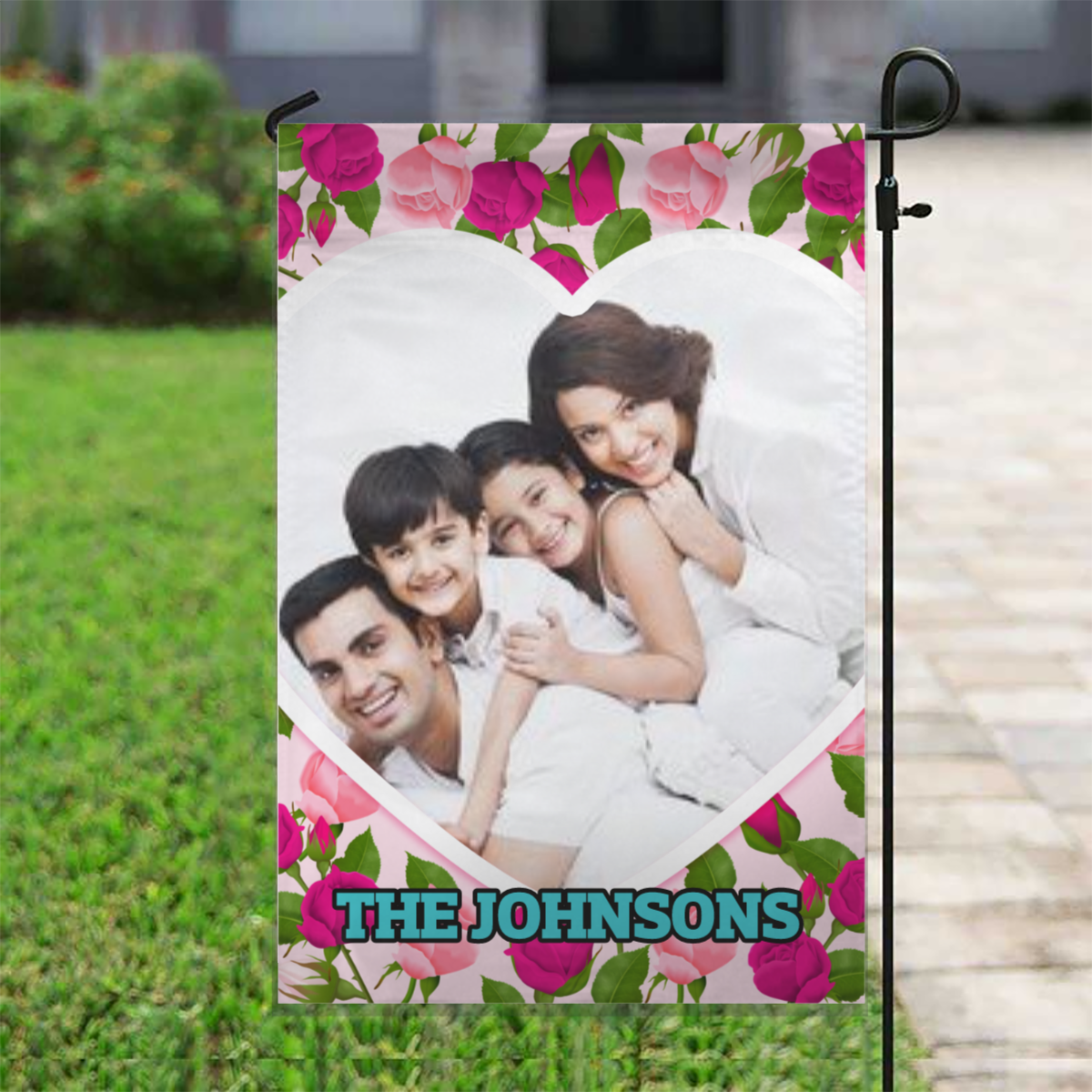 Personalized Pink Roses House Flag & Garden Flag