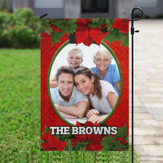 Personalized Red Poinsettia House Flag & Garden Flag