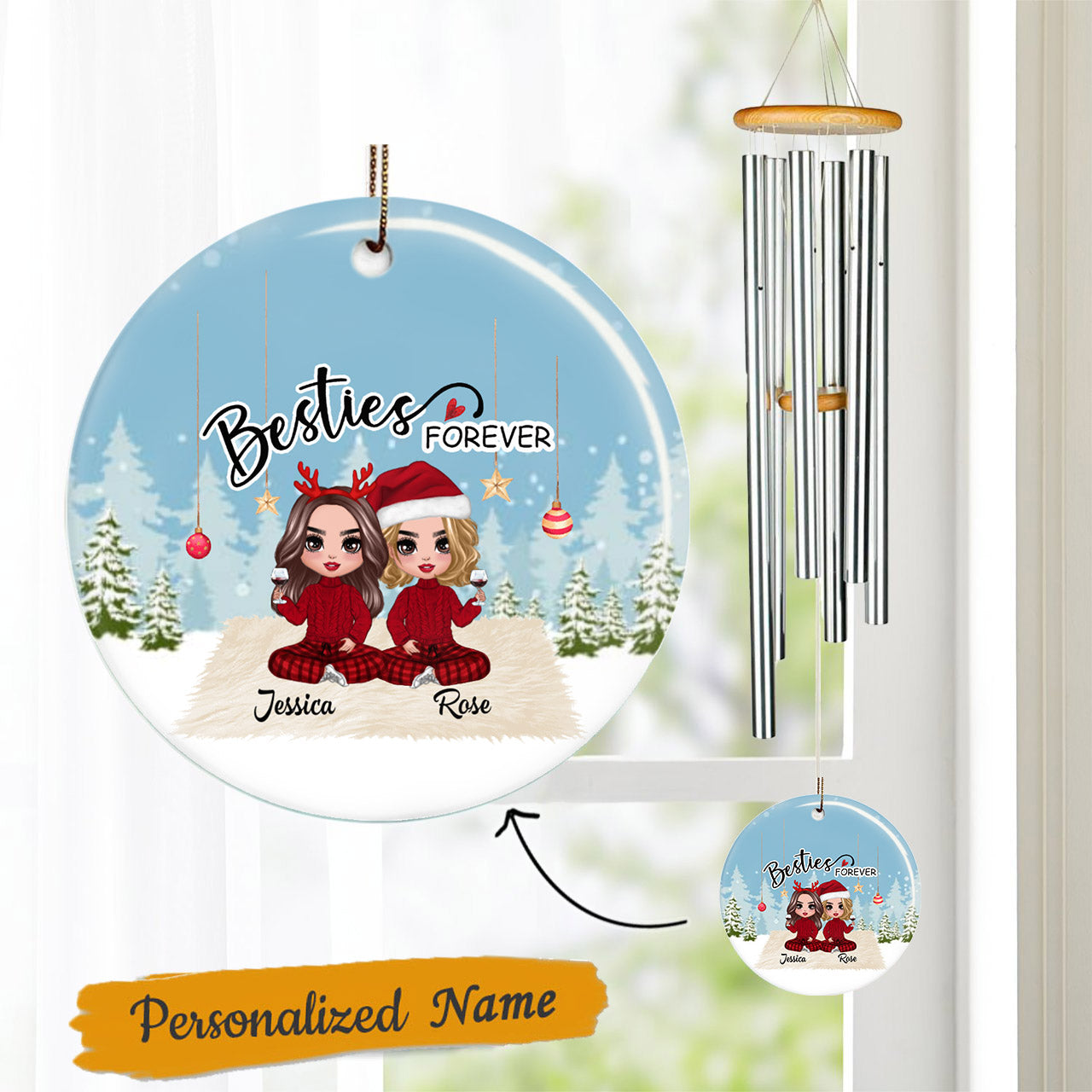Doll Besties Christmas Checkered Pants Personalized Wind Chime