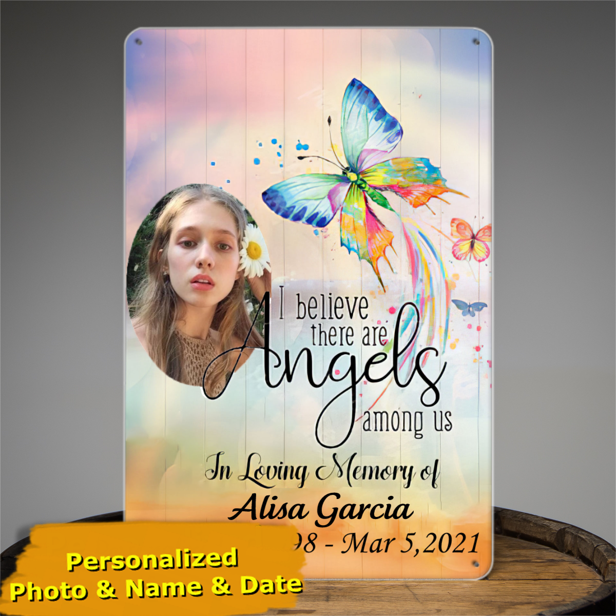 Photo In Memory Tin Signs, Personalized Sympathy Tin Signs, Funeral Gifts, Cemetery Decoration