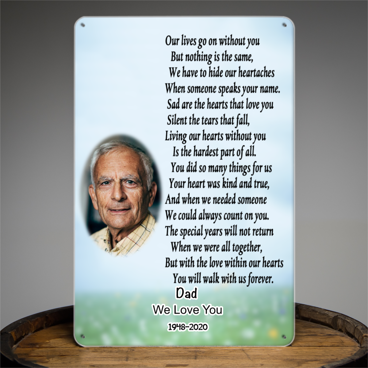 Photo Tin Signs, Custom Made Tin Signs, Sympathy Tin Signs, Funeral Gifts, Cemetery Decorations