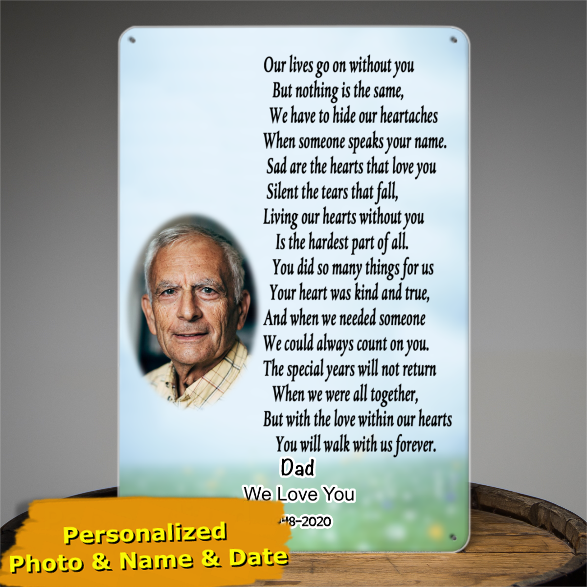 Photo Tin Signs, Custom Made Tin Signs, Sympathy Tin Signs, Funeral Gifts, Cemetery Decorations