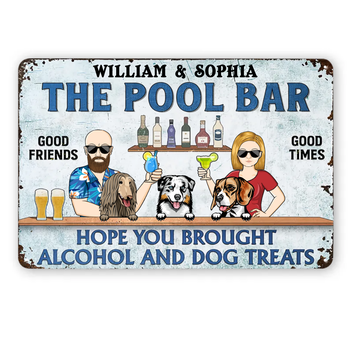 Poolside Grilling Hope You Brought Alcohol And Dog Treats Couple Husband Wife - Backyard Sign - Personalized Custom Classic Metal Signs