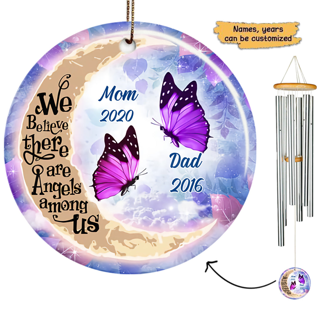 Purple Flower Butterflies Moon Memorial Personalized Wind Chime