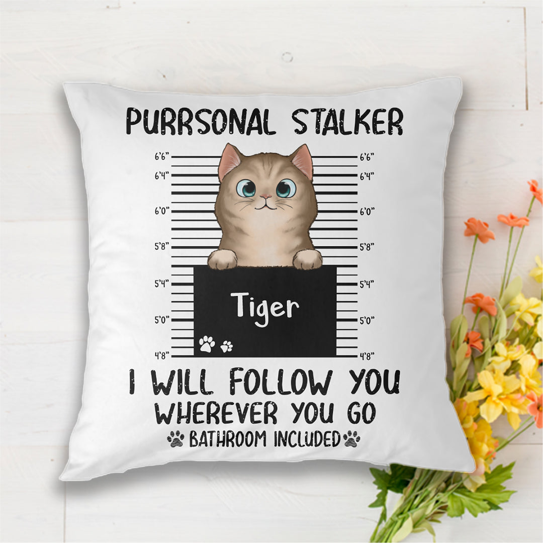 Purrsonal Stalker Peeking Fluffy Cat Personalized Pillow