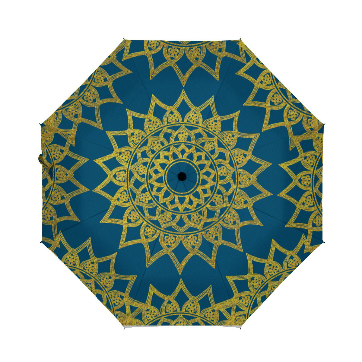 Elegant Blue Fine Gold Floral Mandala Christmas Brushed Polyester Umbrella No.QDFXRT