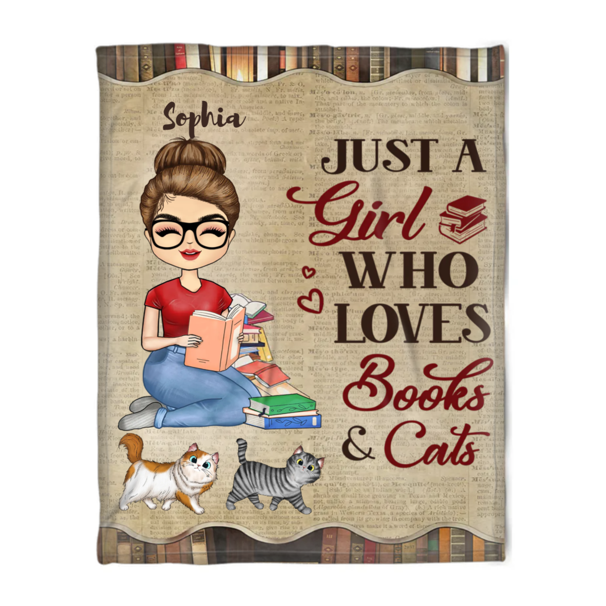 Just A Girl Who Loves Books & Cats - Reading Gift - Personalized Custom Blanket