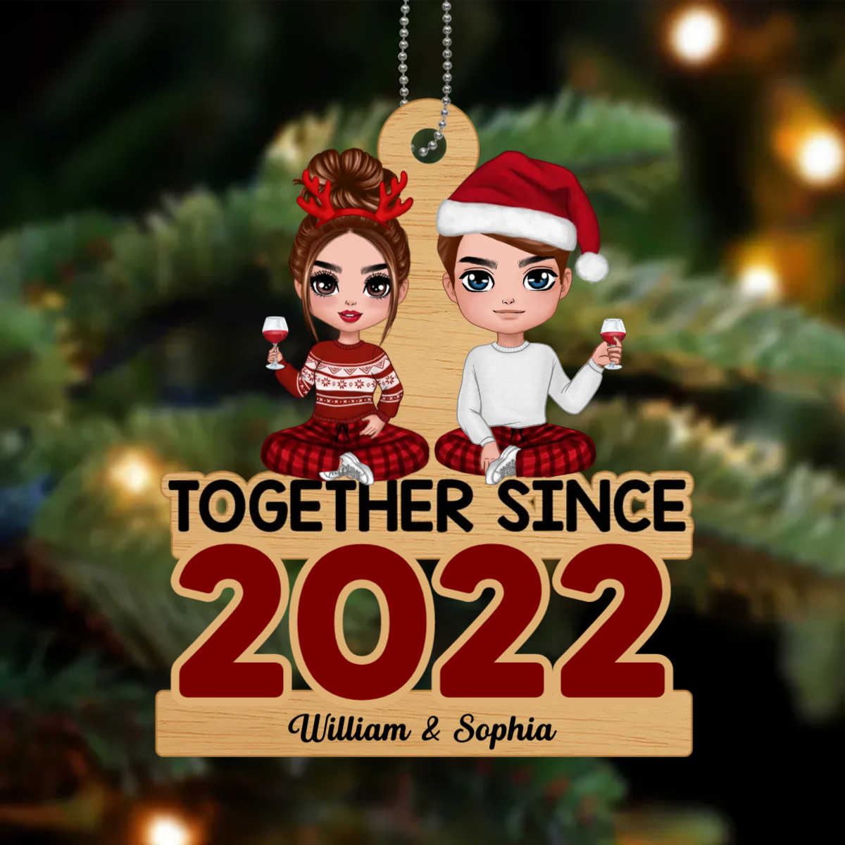 Doll Couple Sitting Together Since Christmas Personalized Metal Ornament