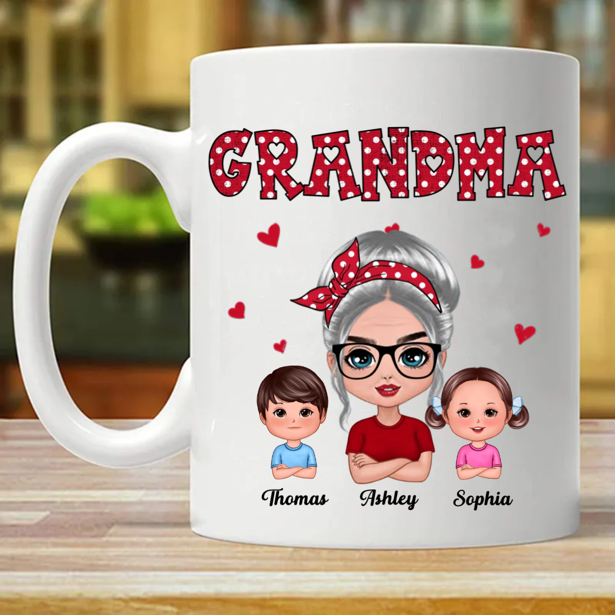 Polka Dot Pattern Grandma And Grandkids Personalized Mug (Double-sided Printing)