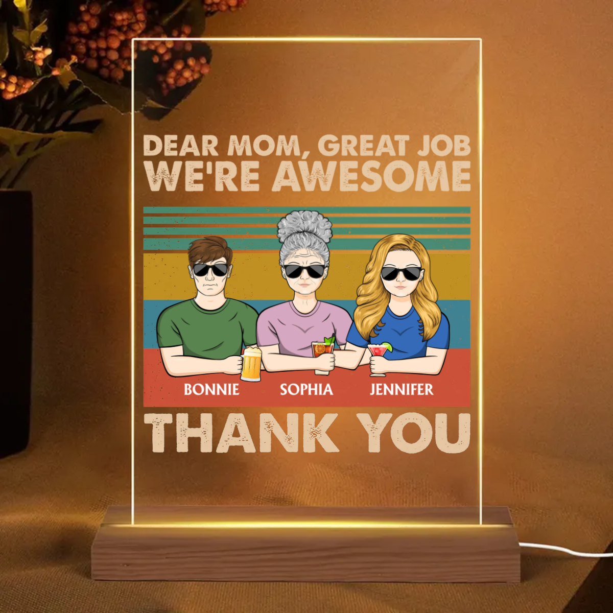 Dear Mom Mum Great Job We're Awesome Thank You - 母へのギフト - パーソナライズされた長方形アクリル板 LED ランプ ナイトライト